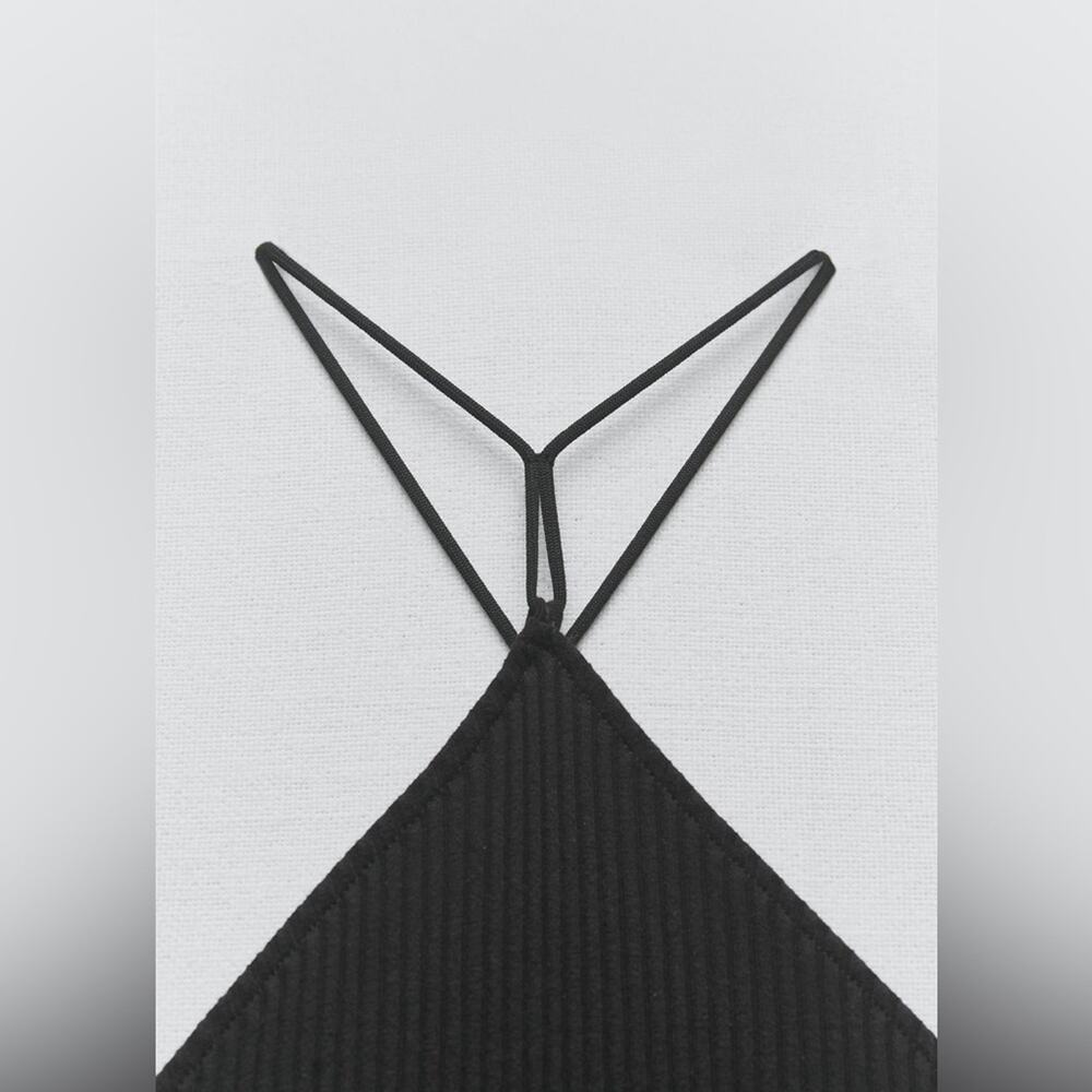 Zara Black Asymmetric Fringe Halter Dress - Picture 6 of 11